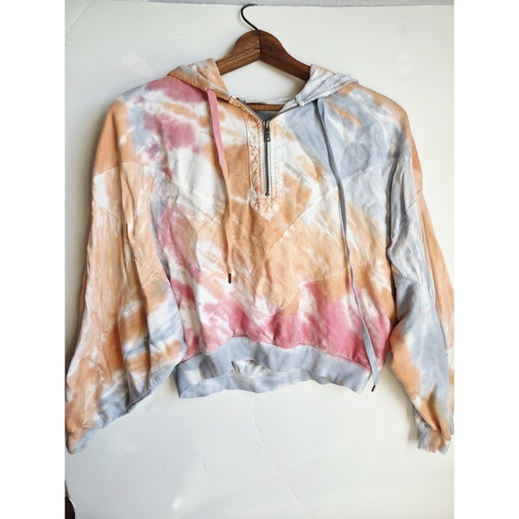 Victorias Secret Womens XS Pink Tie Dye Slouchy Sweater Top Hoodie Shirt Top Zip - Picture 2 of 5